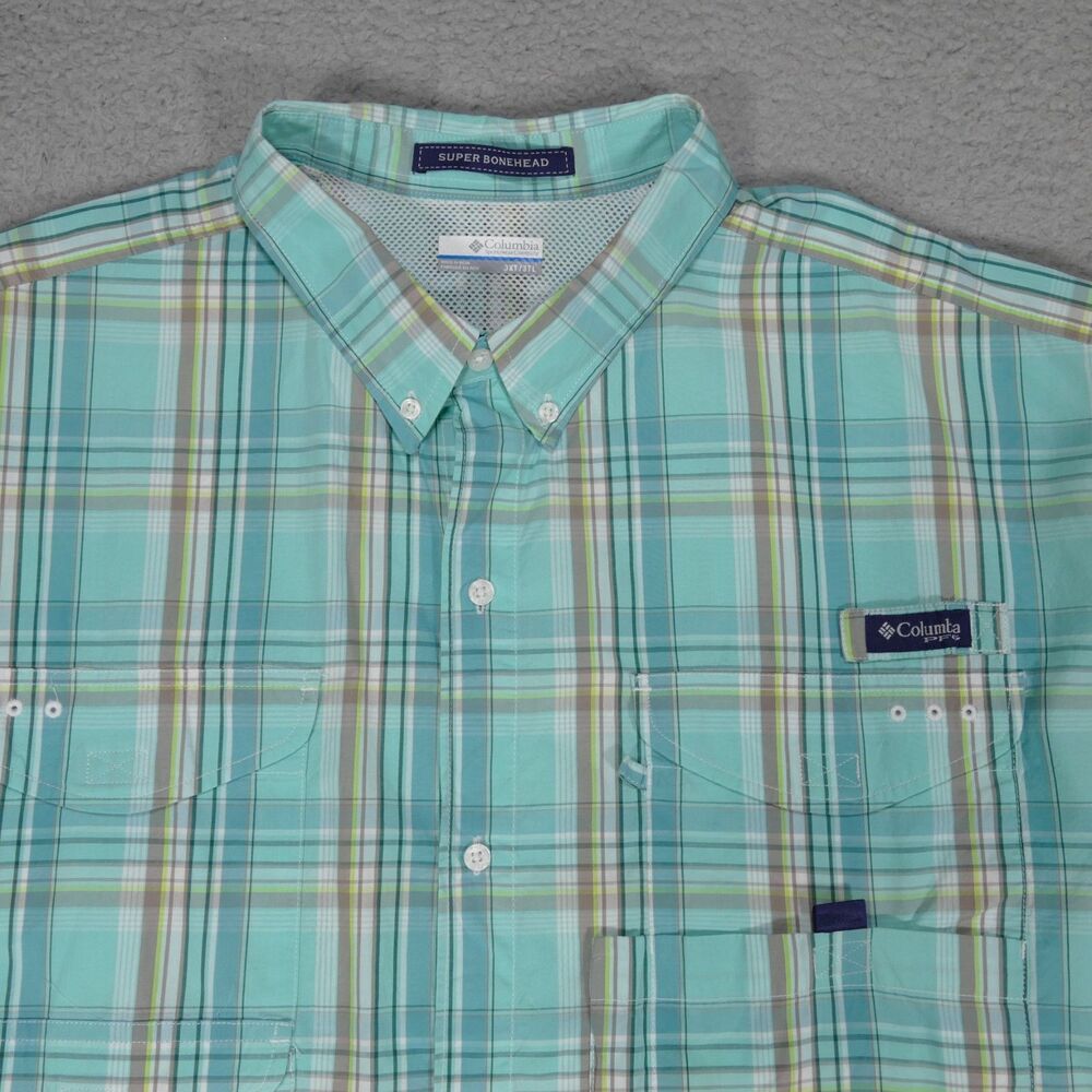 Columbia Shirt Mens 3XLT Green PFG Super Bonehead Fishing Button Short Sleeve